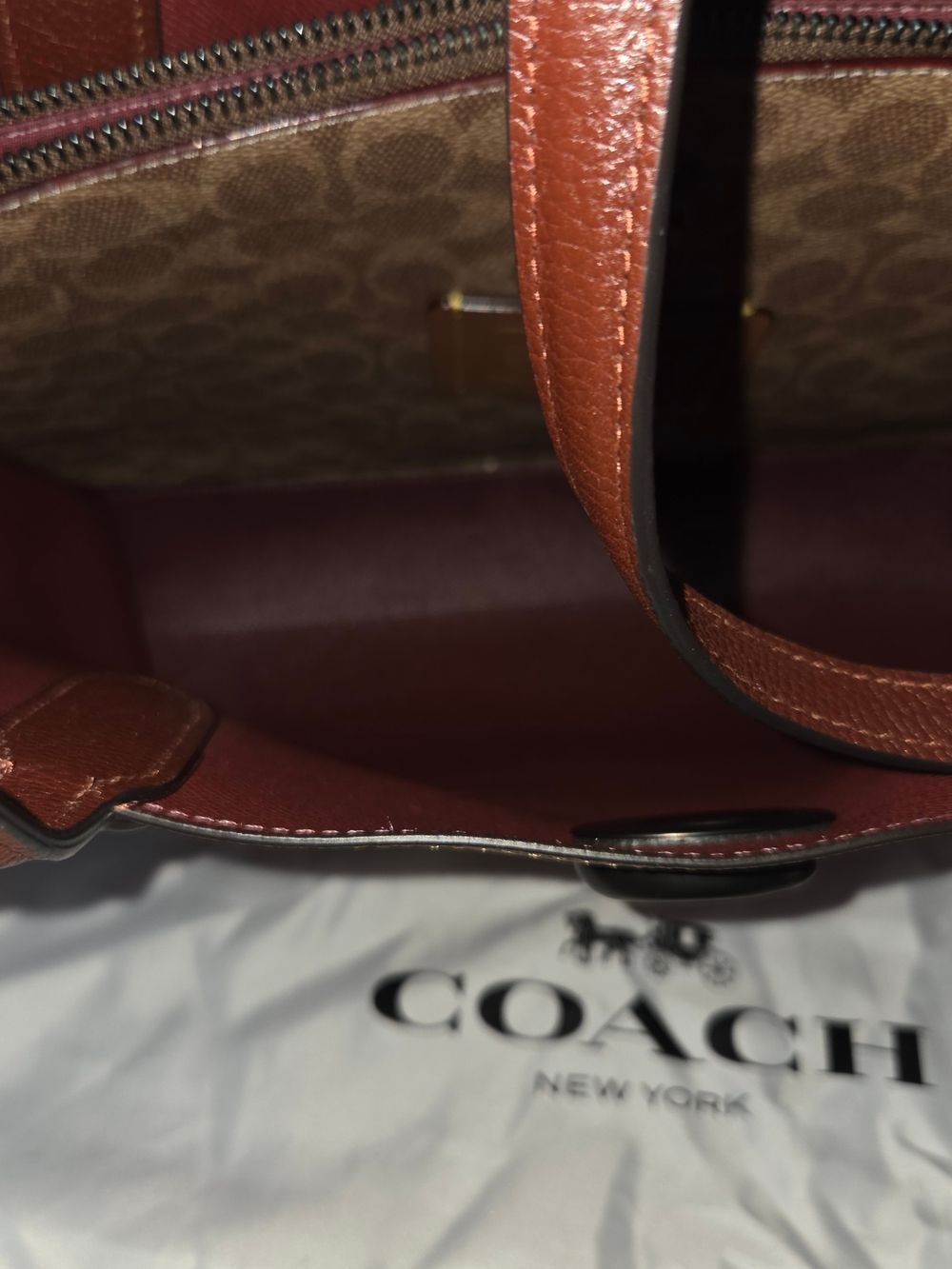 COACH C0692 Willow Leather Tote in Colorblock with Signature Canvas In Saddle - Picture 12 of 14